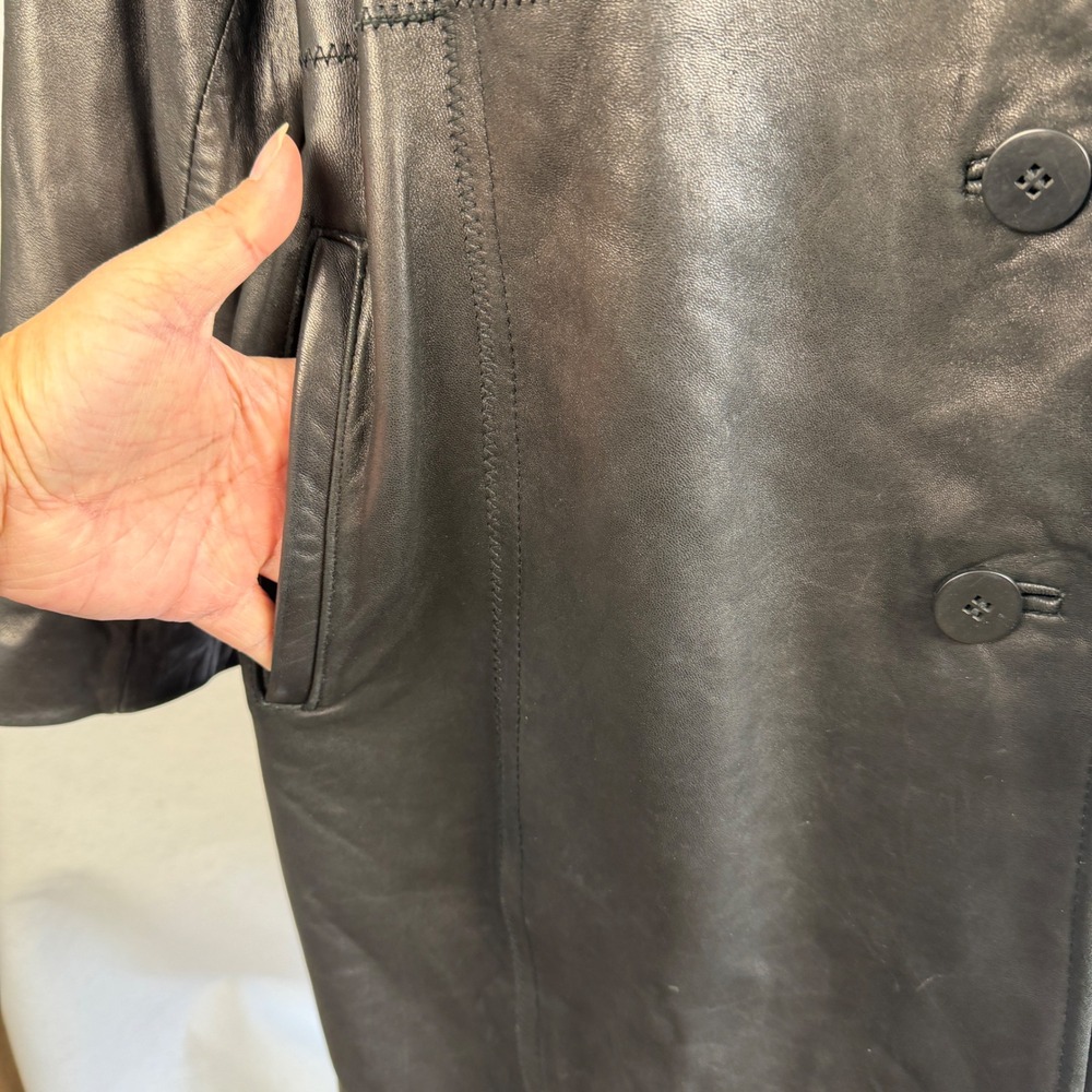 Avanti Black Genuine Leather Trench Coat Jacket Womens Plus 3X Mid Length - Picture 4 of 15
